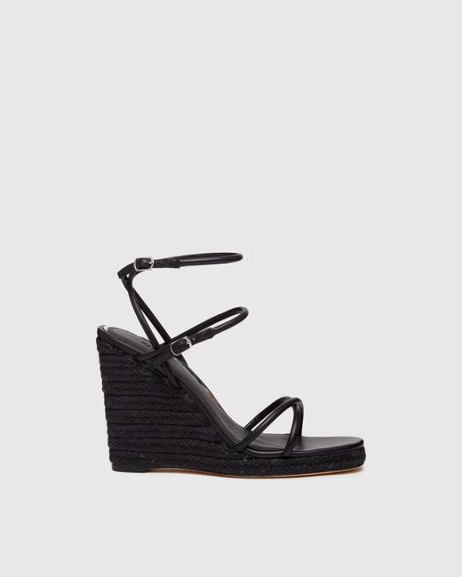 PAIGE White Kerri Wedge- Black Leather Wedge Sandal | High Heel Shoes 3-4 Inches | Size 11