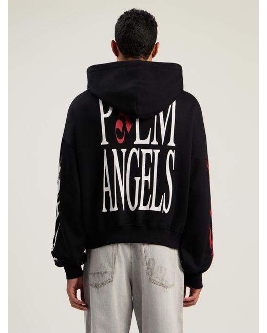 Palm Angels Black Flames Flag Zip Hoodie for men