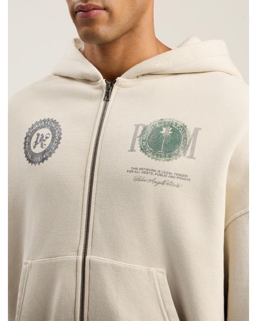 Palm Angels Natural Dollar Zipped Loose Hoodie Ivory for men