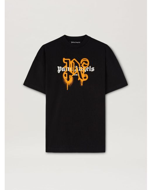 Palm Angels Black Monogram Spray City T-Shirt Rome for men