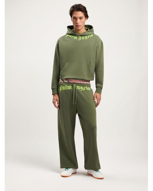 Palm Angels Green Waist Logo Sweatpants for men
