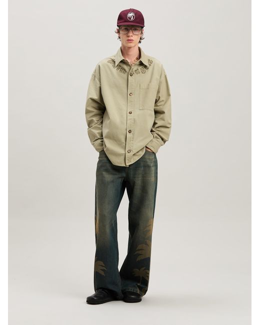 Palm Angels Natural Camel Flame Logo Overshirt for men