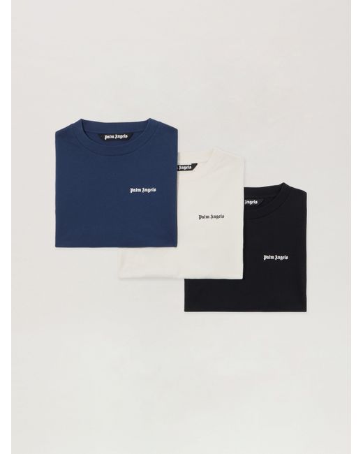 Palm Angels Blue Classic Logo T-Shirt Tripack for men