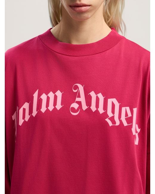 Palm Angels Pink Curved Logo Over T-Shirt Fuchsia
