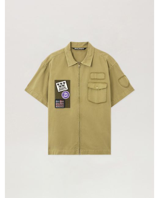 Palm Angels Blue Military Patch Zipped Shirt Army for men