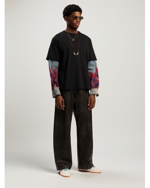 Palm Angels Black Flames Hybrid Long-Sleeve Shirt for men