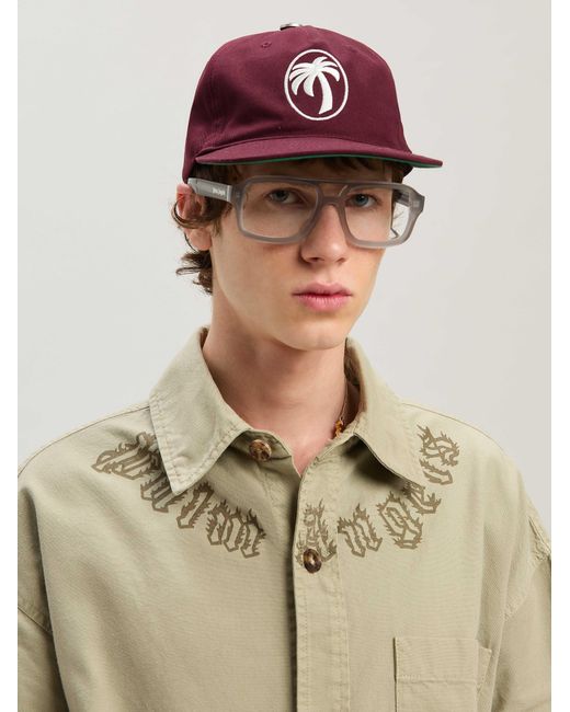 Palm Angels Natural Camel Flame Logo Overshirt for men