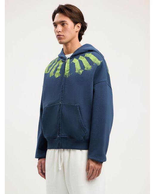 Palm Angels Blue Big Neck Logo Zip Hoodie for men