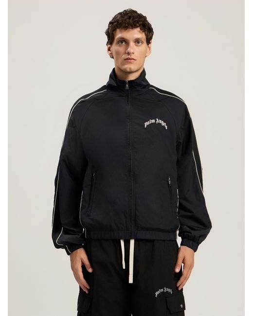 Palm Angels Blue Curved Logo Vintage Track Windbreaker for men