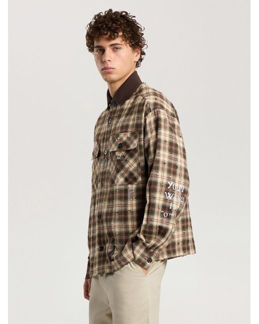 Palm Angels Natural Surfer Dream Check Loose Shirt for men