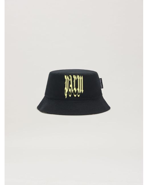 Palm Angels Black Gothic Logo Bucket Hat for men