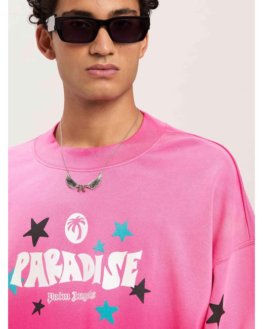 Palm Angels Pink Paradise Crewneck Sweatshirt Fuchsia for men