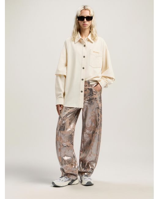 Palm Angels Natural Hybrid Denim Overshirt Off