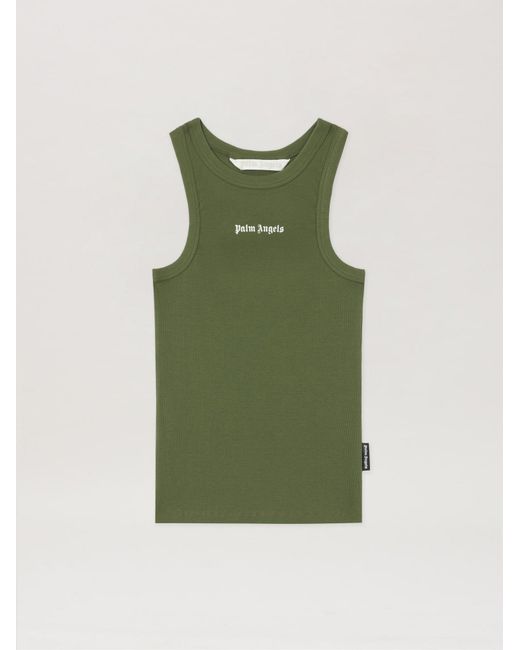 Palm Angels Green Classic Logo Fitted Tank Top