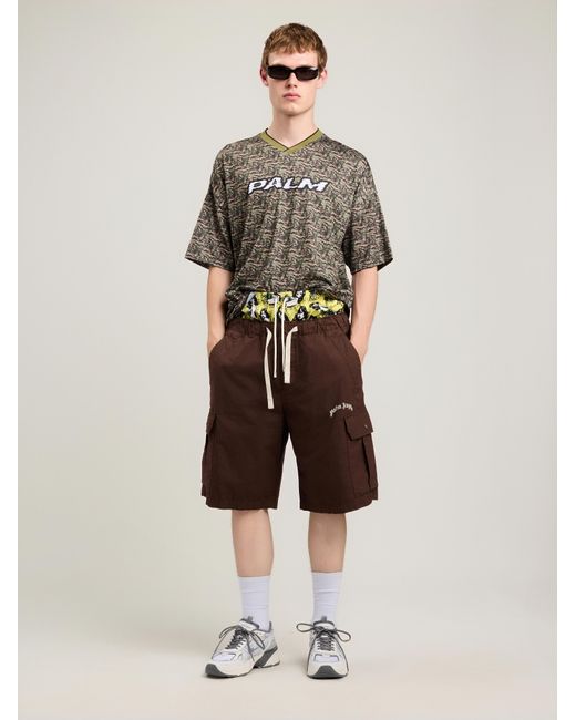 Palm Angels Brown Curved Logo Loose Cargo Shorts for men