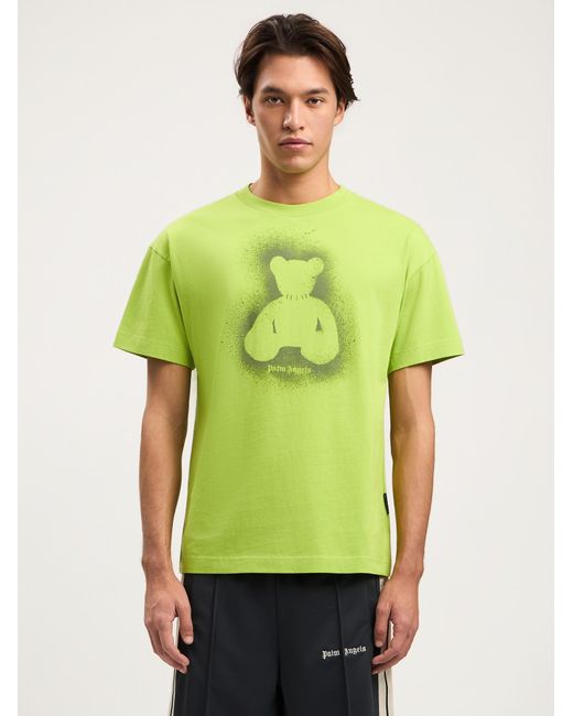 Palm Angels Green Spray Bear T-Shirt for men