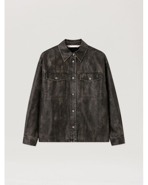 Palm Angels Black Curved Logo Coated Overshirt Dark
