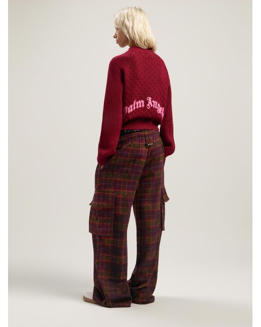 Palm Angels Red Curved Logo Ribbed Sweater Burgundy
