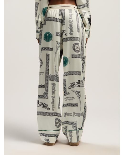 Palm Angels White Dollar Print Pajama Pants Ivory