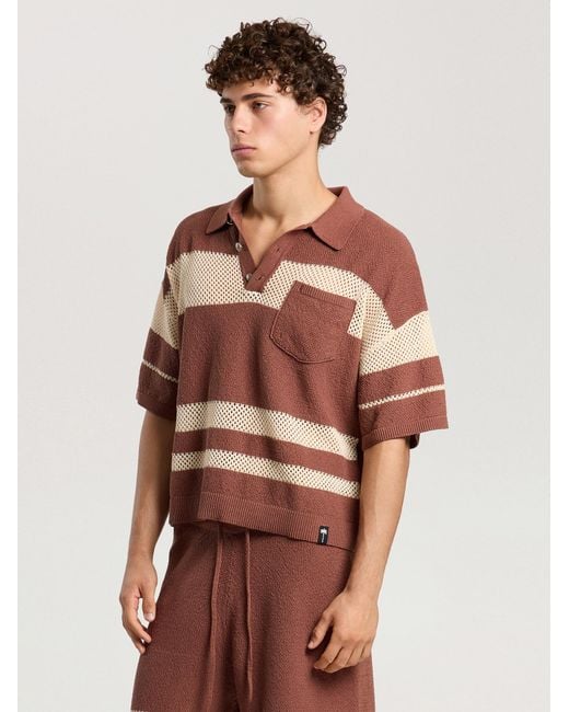 Palm Angels Brown Palm Type Loose Knit Polo for men