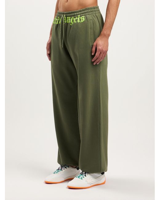 Palm Angels Green Waist Logo Sweatpants for men