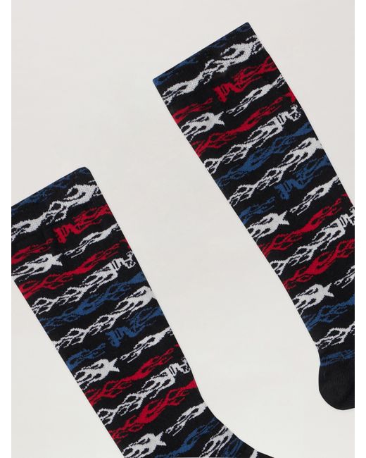Palm Angels Black Flames Flag Jacquard Socks for men