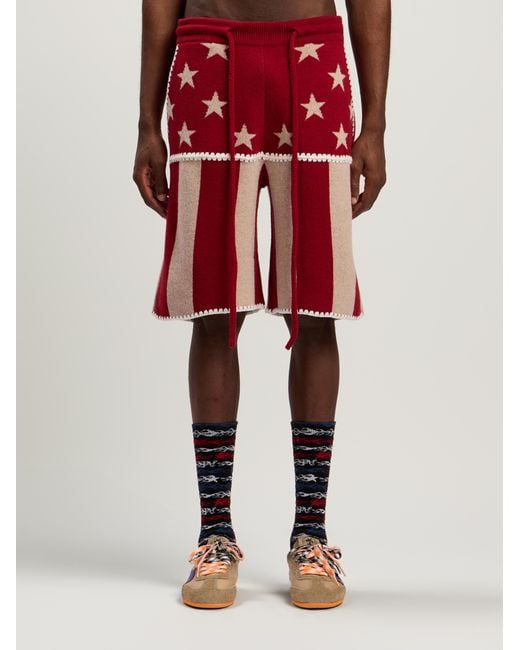 Palm Angels Red Stars And Stripes Shorts for men