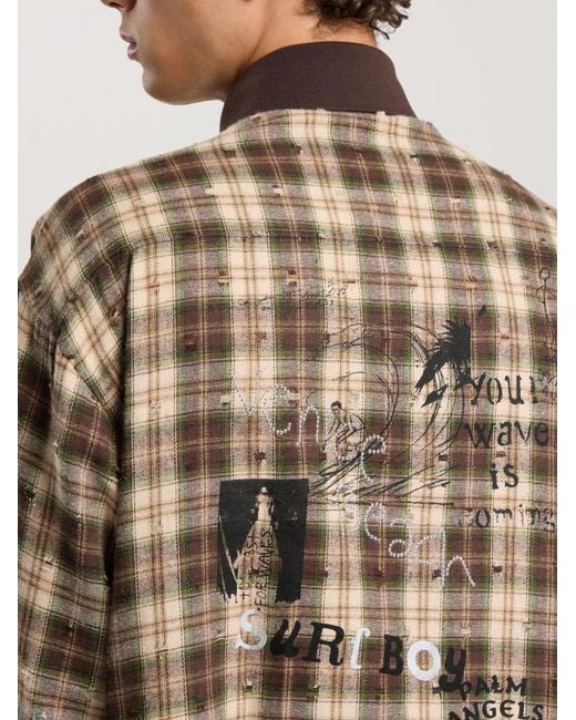 Palm Angels Natural Surfer Dream Check Loose Shirt for men