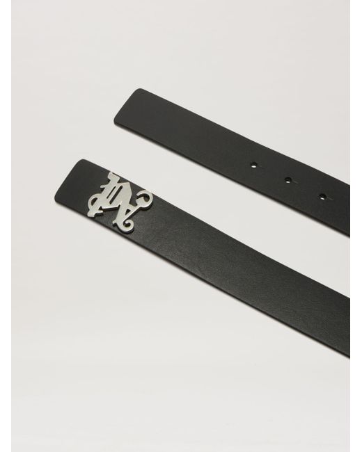 Palm Angels Black Leather Monogram Belt for men