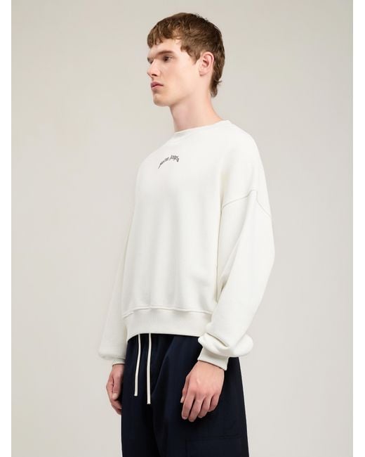 Palm Angels White Back Curved Logo Loose Sweatshirt for men