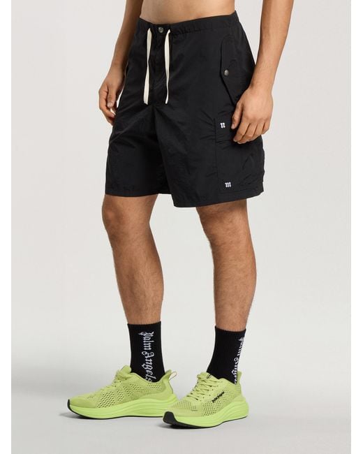 Palm Angels Black Palm Type Loose Cargo Shorts for men
