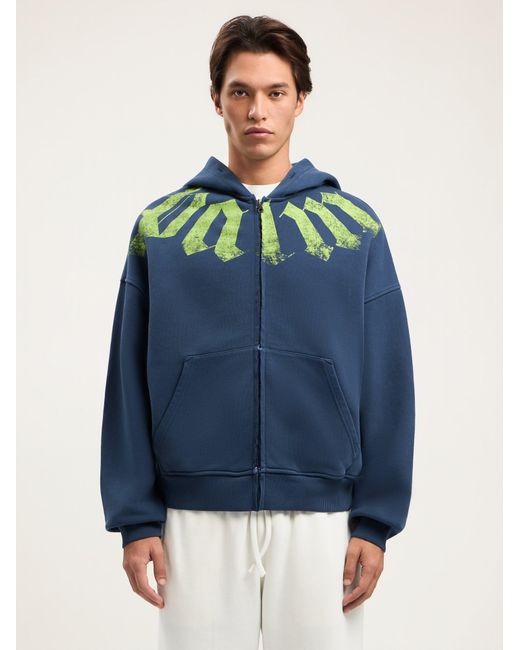 Palm Angels Blue Big Neck Logo Zip Hoodie for men