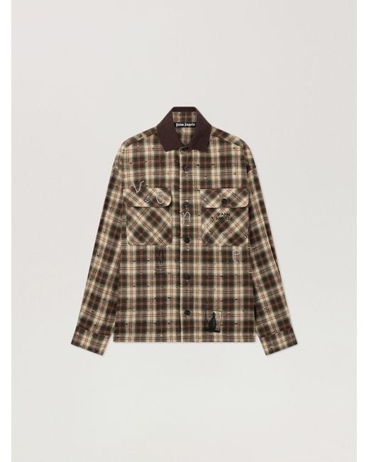 Palm Angels Natural Surfer Dream Check Loose Shirt for men