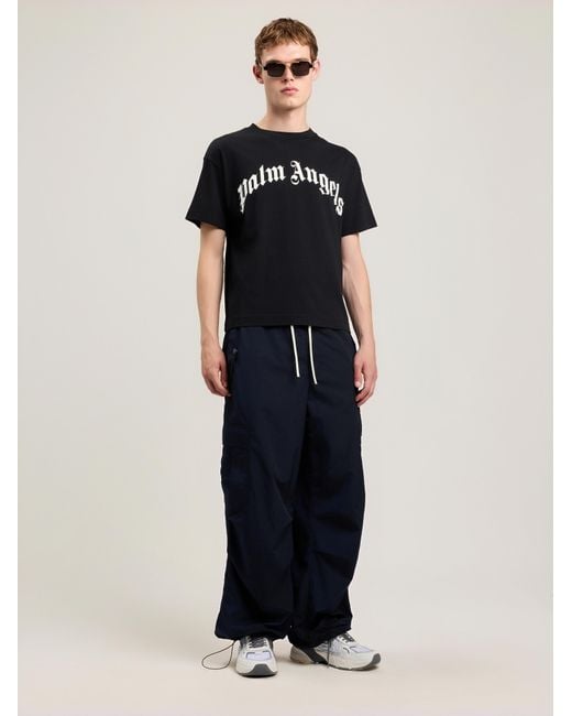 Palm Angels Black Curved Logo T-Shirt for men