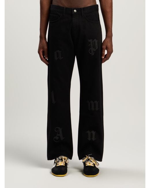 Palm Angels Black Logo Patch Straight Jeans for men