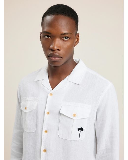 Palm Angels White Palm Tree Bowling Shirt for men