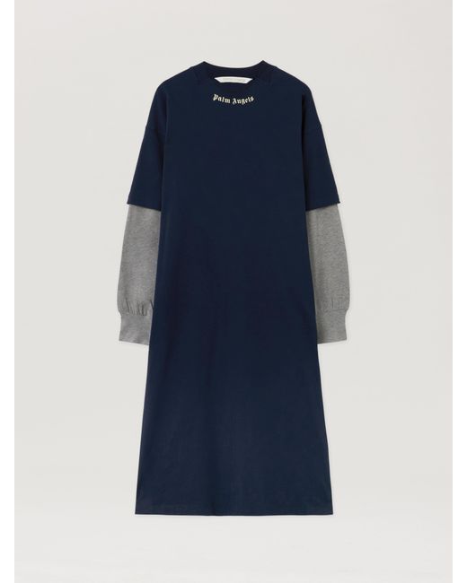 Palm Angels Blue Curved Logo Layered Dress Dark