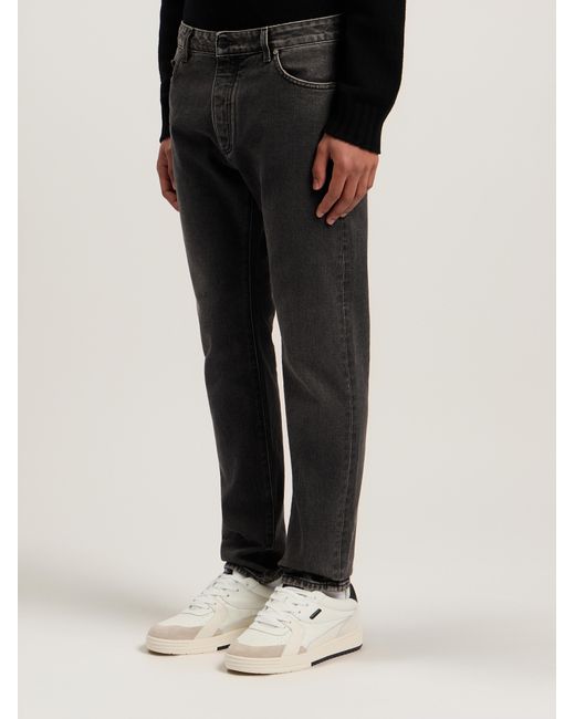 Palm Angels Gray Curved Logo Denim Jeans for men