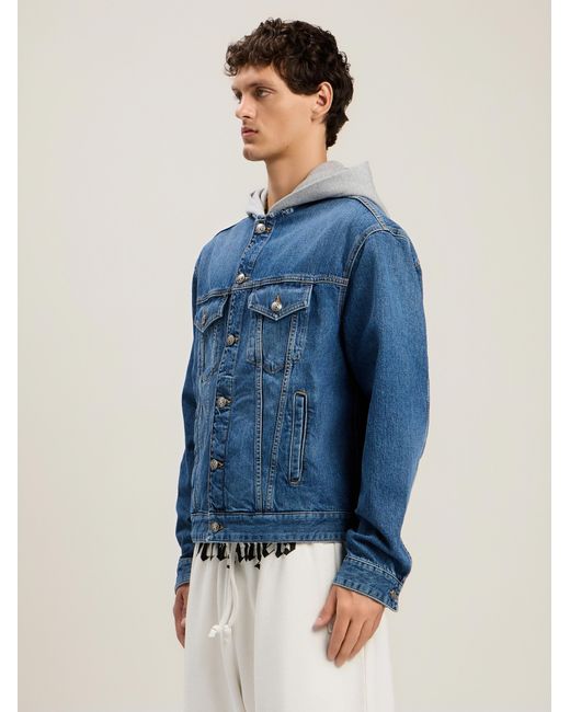 Palm Angels Blue Curved Logo Denim Jacket for men