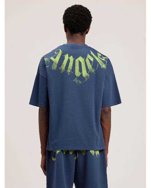 Palm Angels Blue Big Neck Logo Loose T-Shirt for men