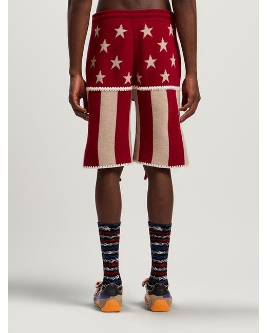 Palm Angels Red Stars And Stripes Shorts for men
