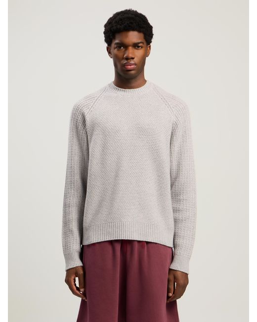 Palm Angels White Curved Logo Ribbed Sweater Melange for men
