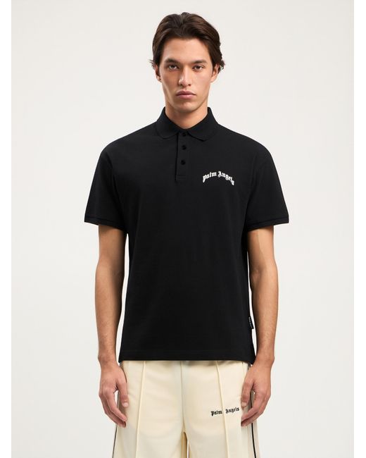 Palm Angels Black Curved Logo Polo Shirt for men