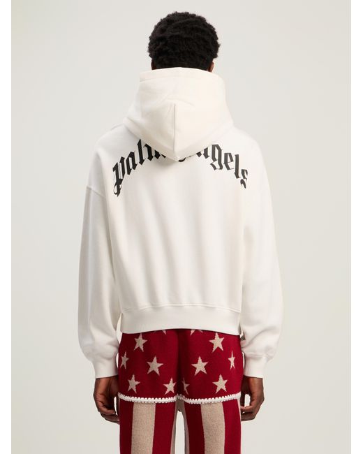Palm Angels Natural Back Curved Logo Loose Hoodie Off for men