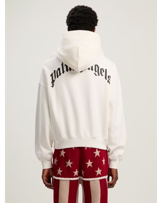 Palm Angels Natural Back Curved Logo Loose Hoodie Off for men