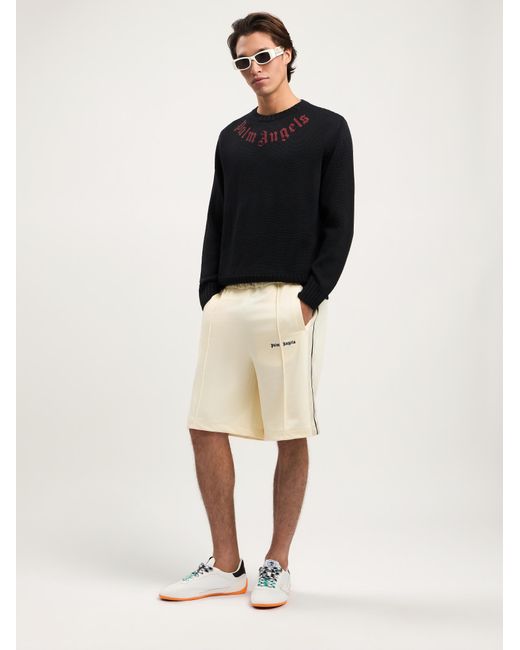 Palm Angels Black Curved Logo Knit Sweater for men