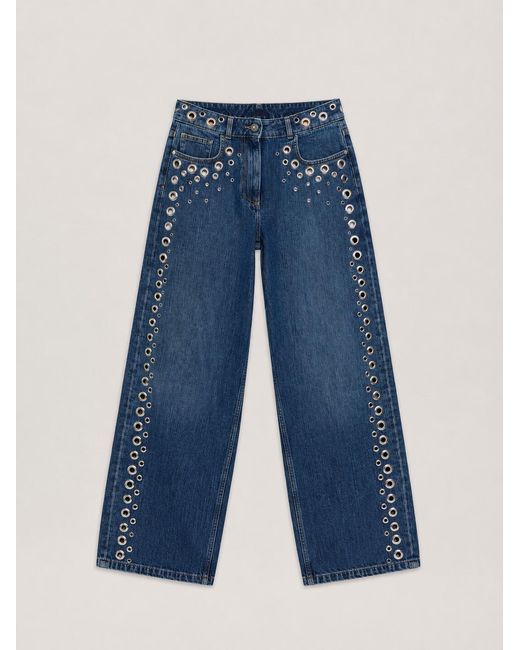 Palm Angels Blue Eyelets Straight Jeans