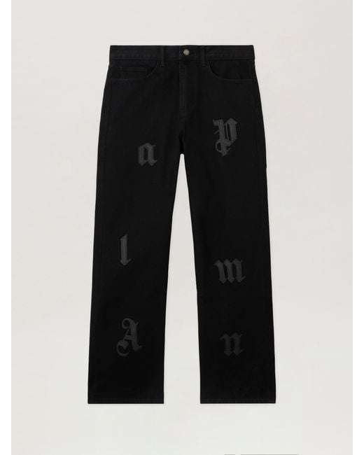 Palm Angels Black Logo Patch Straight Jeans for men