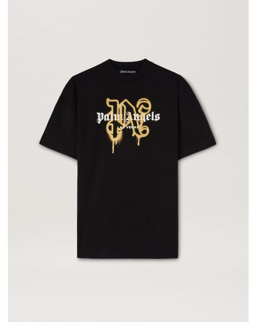 Palm Angels Black Monogram Spray City T-Shirt Las Vegas for men