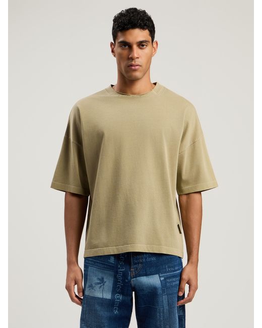 Palm Angels Natural Curved Logo Loose Collar T-Shirt Army for men